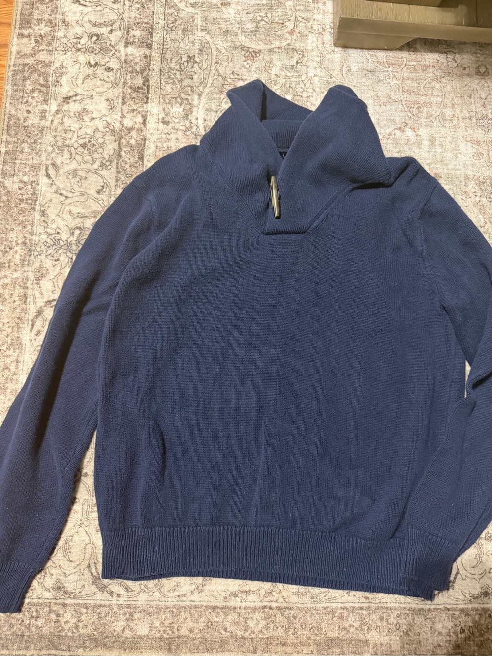J. Crew Navy V-Neck Shawl Collar Sweater with Toggle